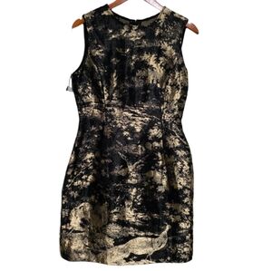 Oscar de la Renta Jacquard Dress in Gold/Black Size 6 NWT